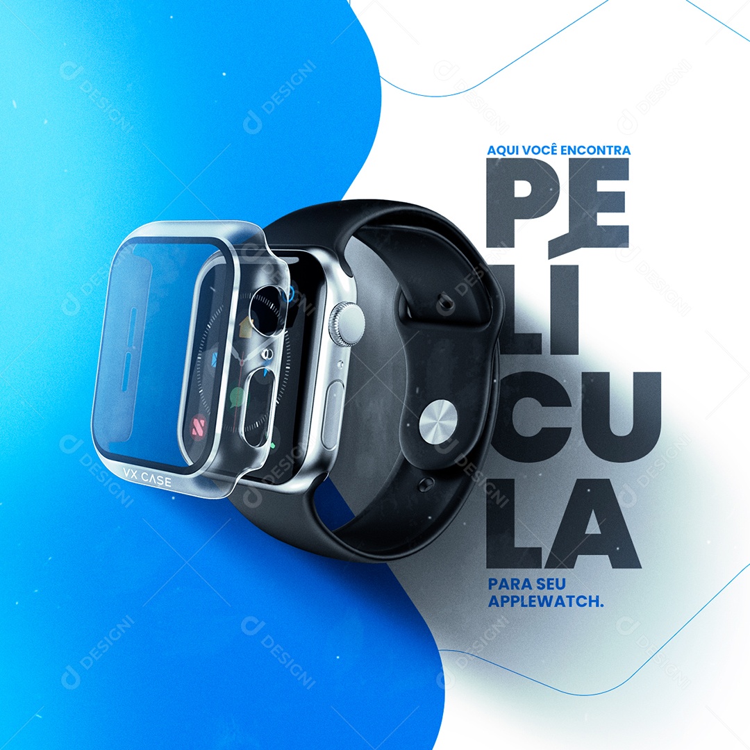 Aqui Você encontra Película para seu Apple Watch Assistência Técnica Social Media PSD Editável