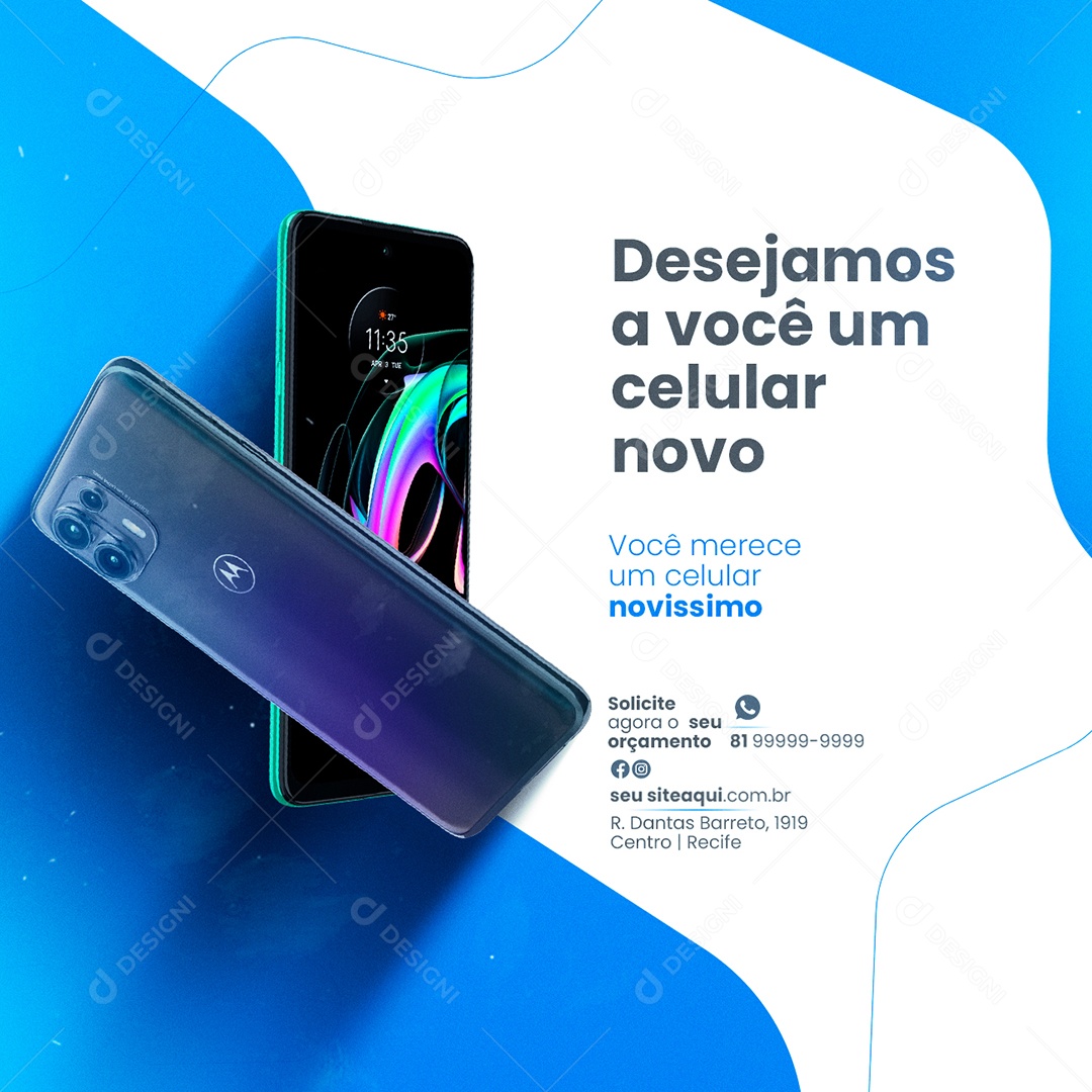 Desejamos a você um Celular Novo Assistência Técnica Social Media PSD Editável