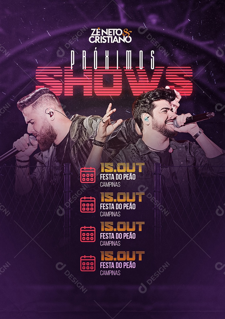 Próximos Shows Zé Neto e Cristiano Flyer Social Media PSD Editável