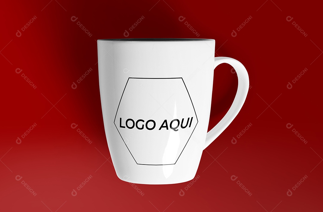 Mockup Caneca Branca em Fundo Vermelho PSD