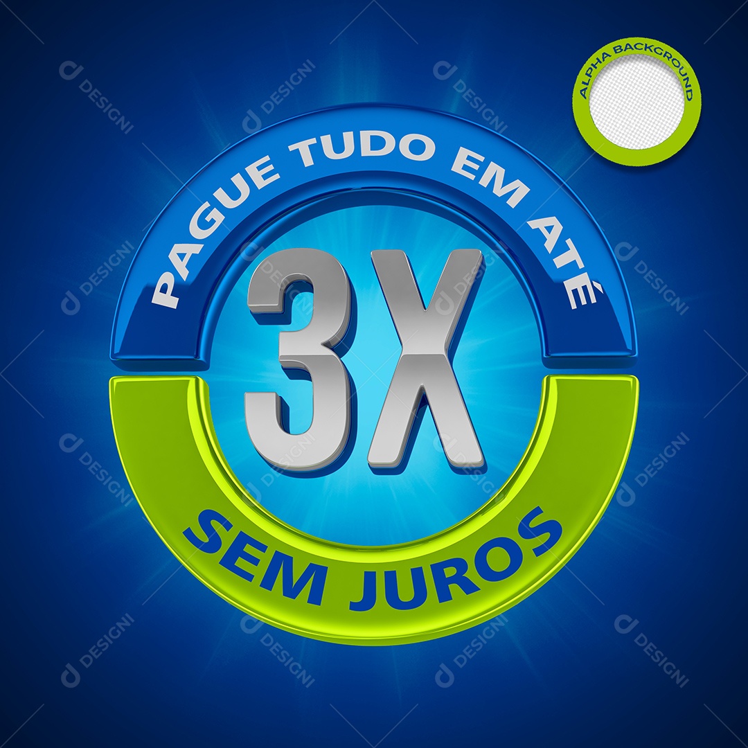 3X Sem Juros Selo 3D Para Composição PSD