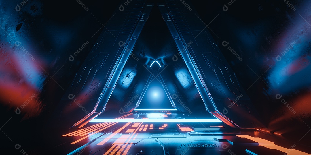 Corredor em luzes neon