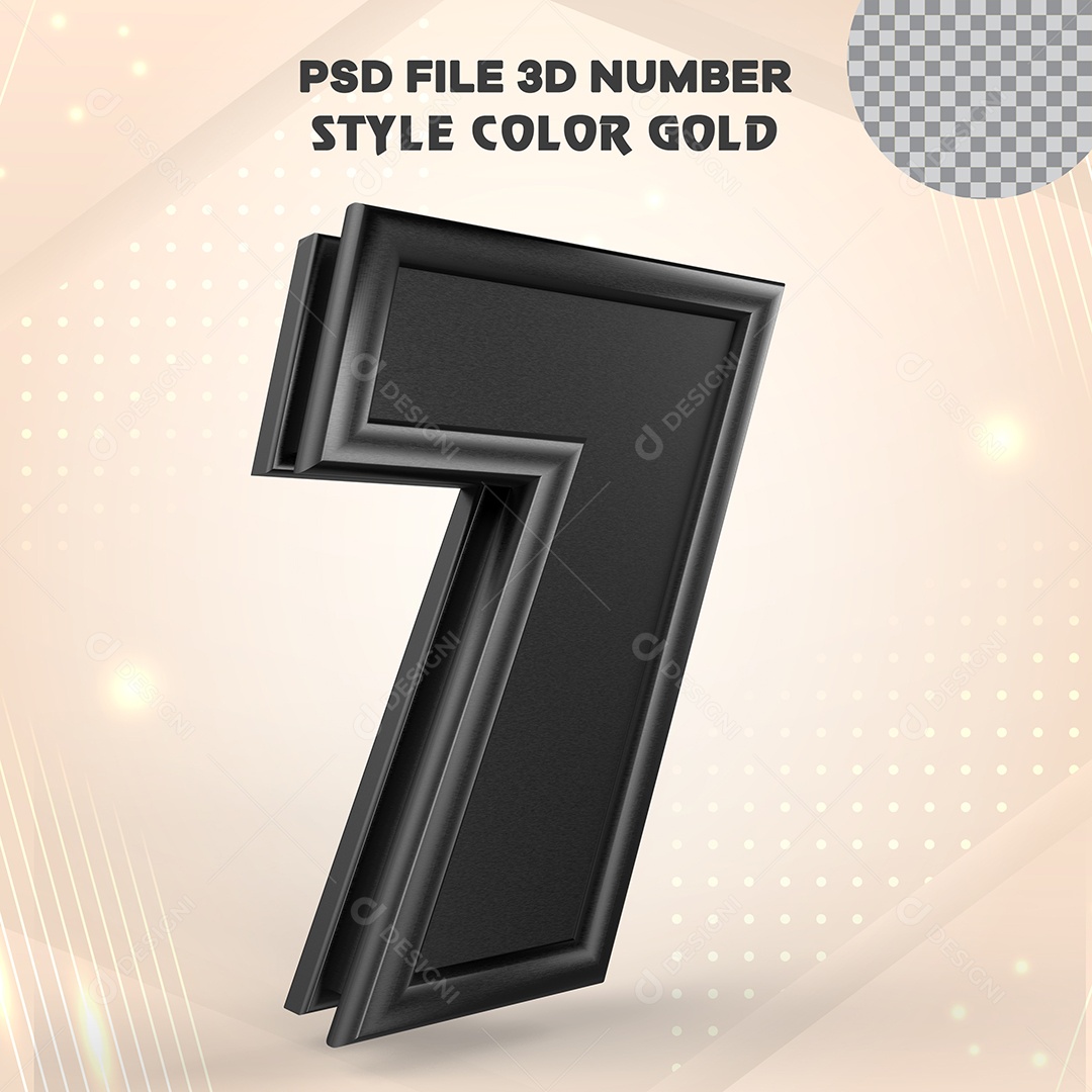 Número 3D 7 Preto com Bordas Elemento para Composição PSD