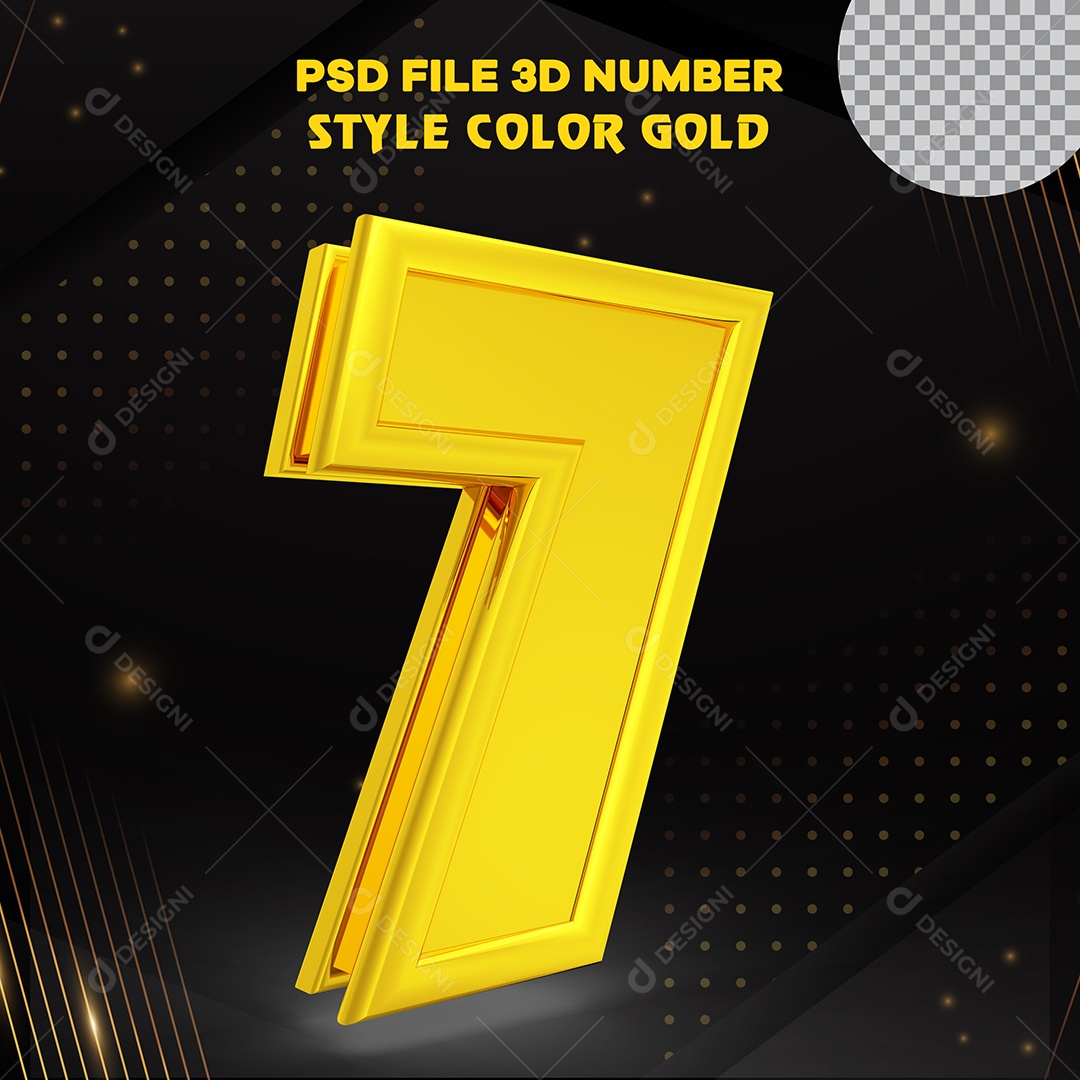 3D Number 7 Golden Edged Element for Compositing PSD