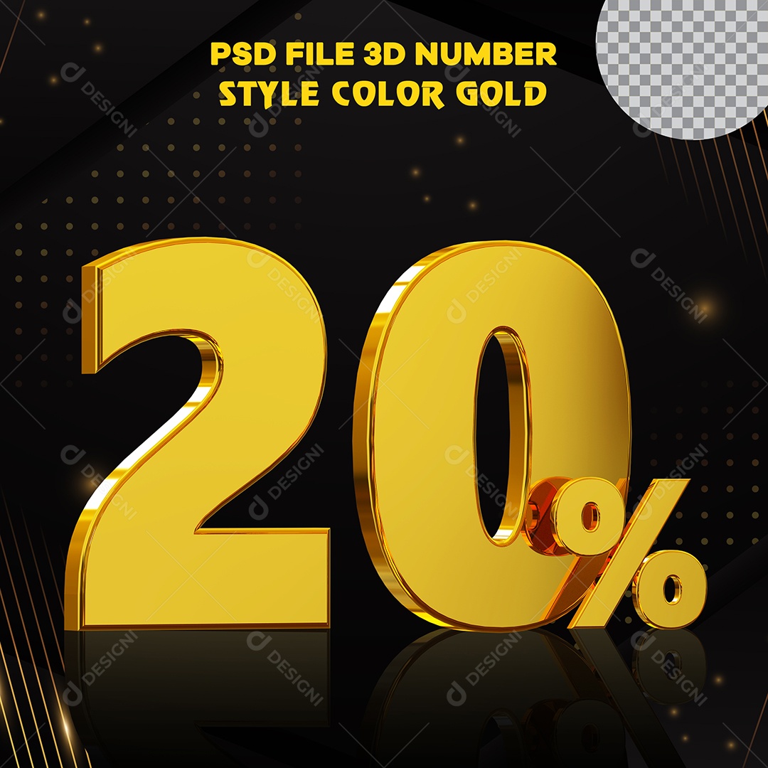 Número 3D 20% Dourado Elemento para Composição PSD