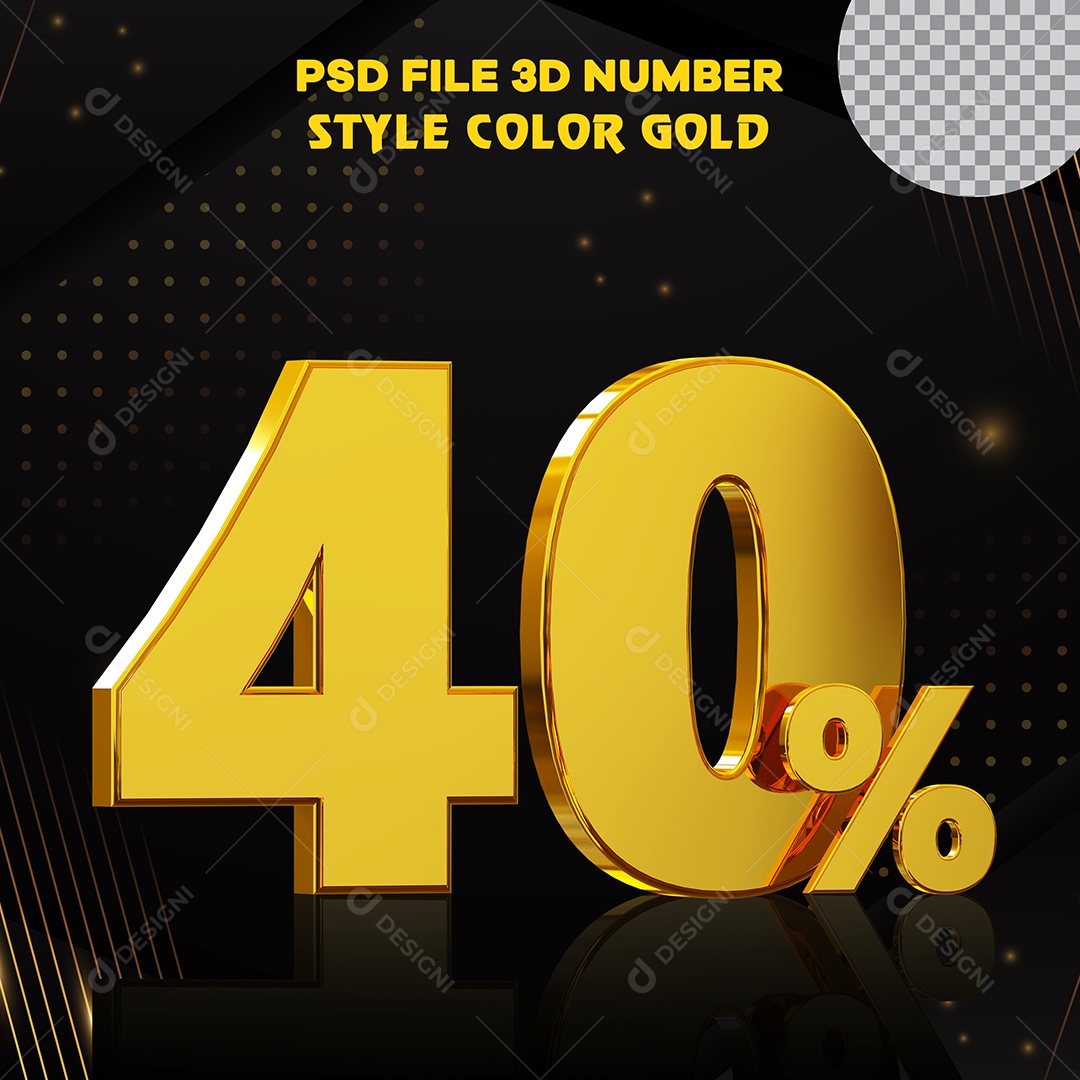 Número 3D 40% Dourado Elemento para Composição PSD