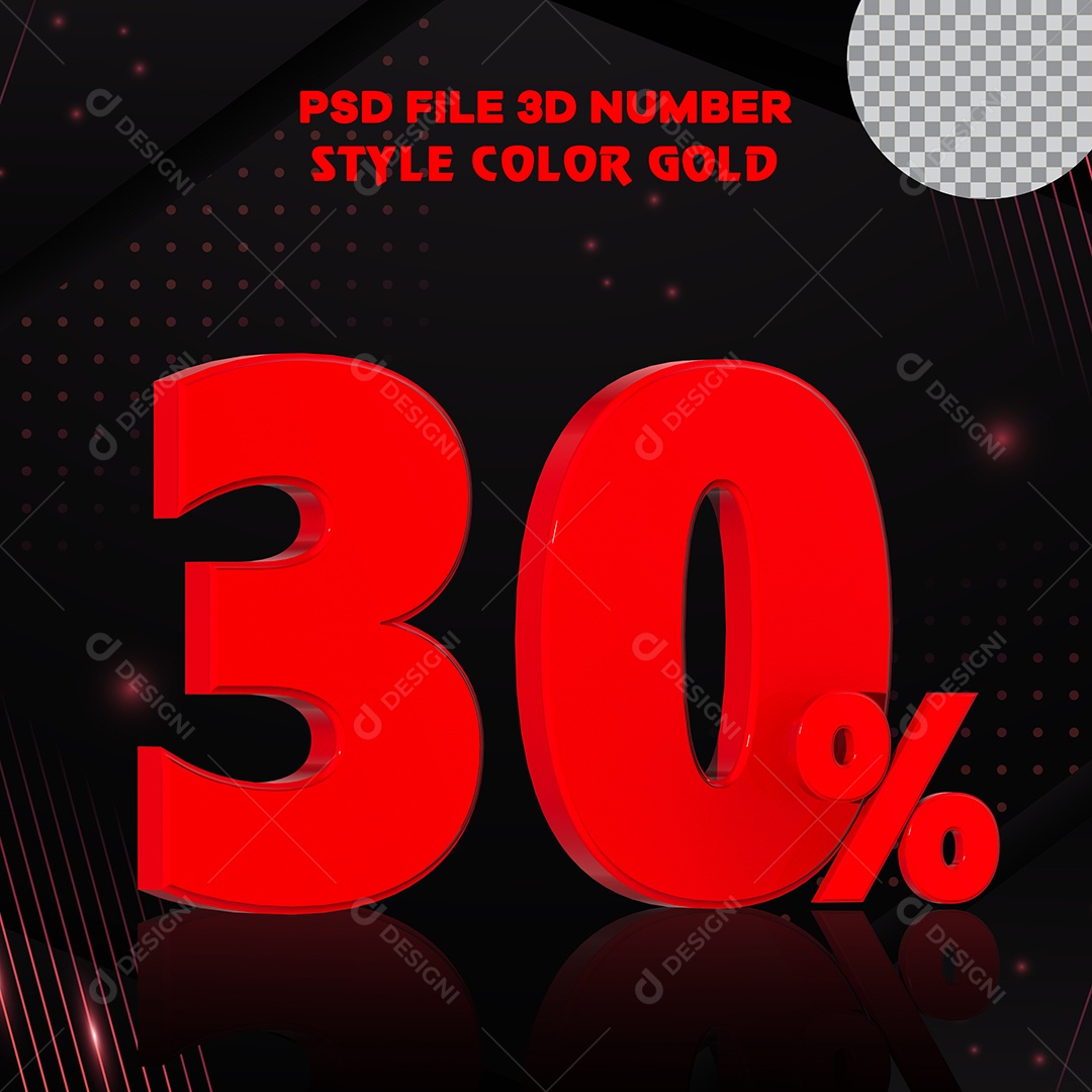 Número 3D 30% Vermelho Elemento para Composição PSD