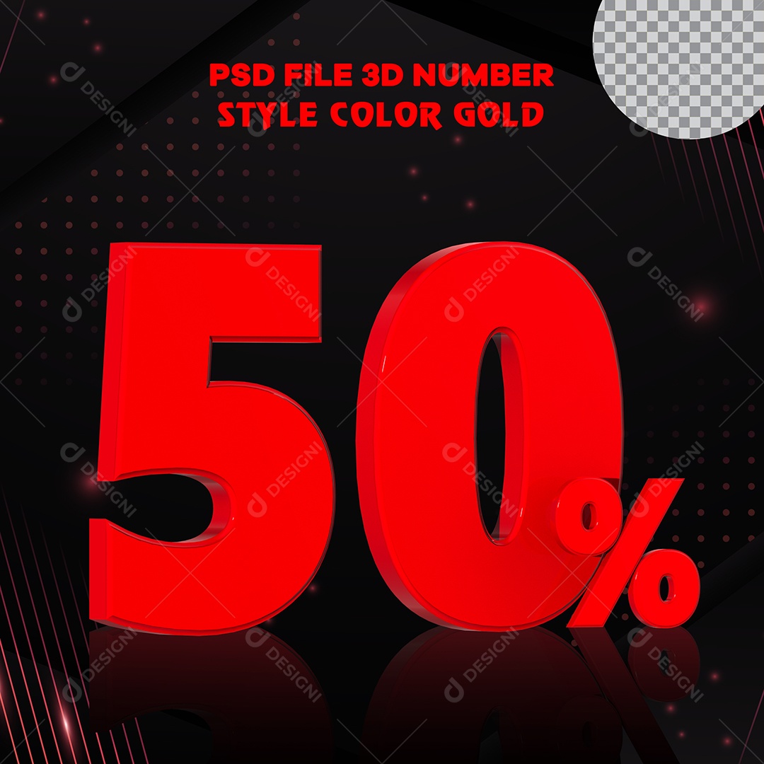 Número 3D 50% Vermelho Elemento para Composição PSD