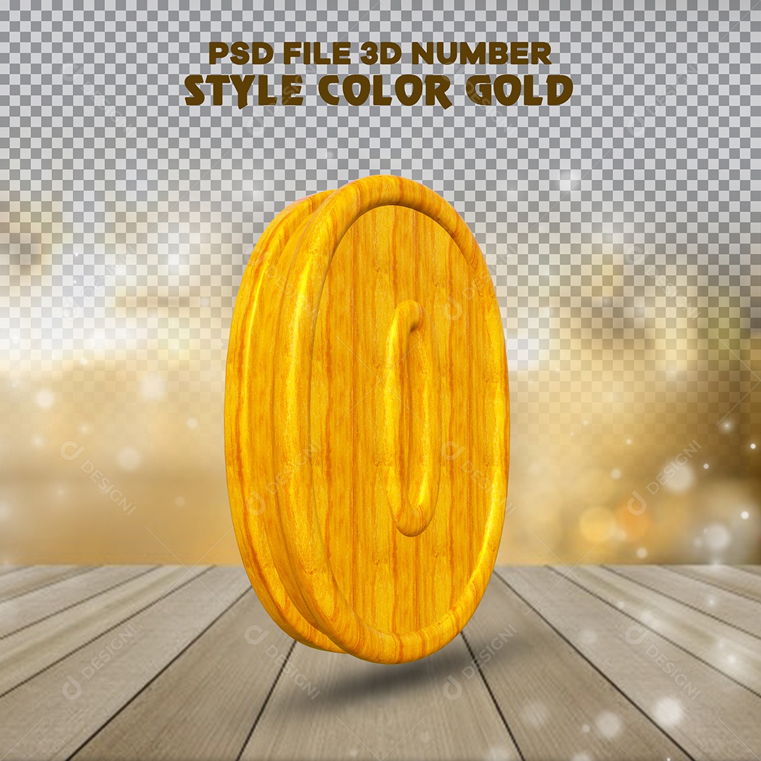 Número 0 Dourado Elemento 3D de Madeira Para composição PSD