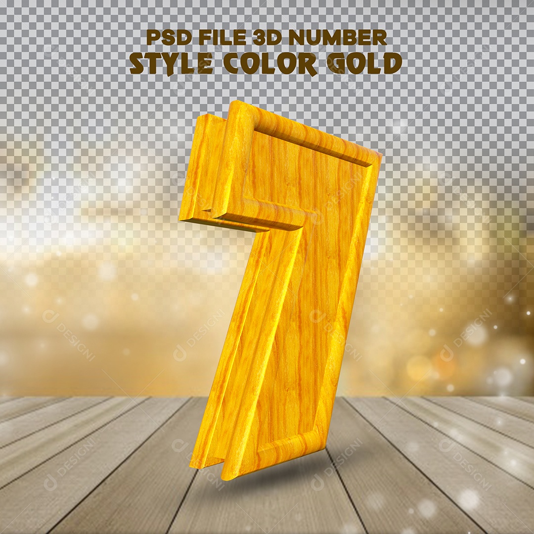 Número 7 Dourado Elemento 3D de Madeira Para composição PSD