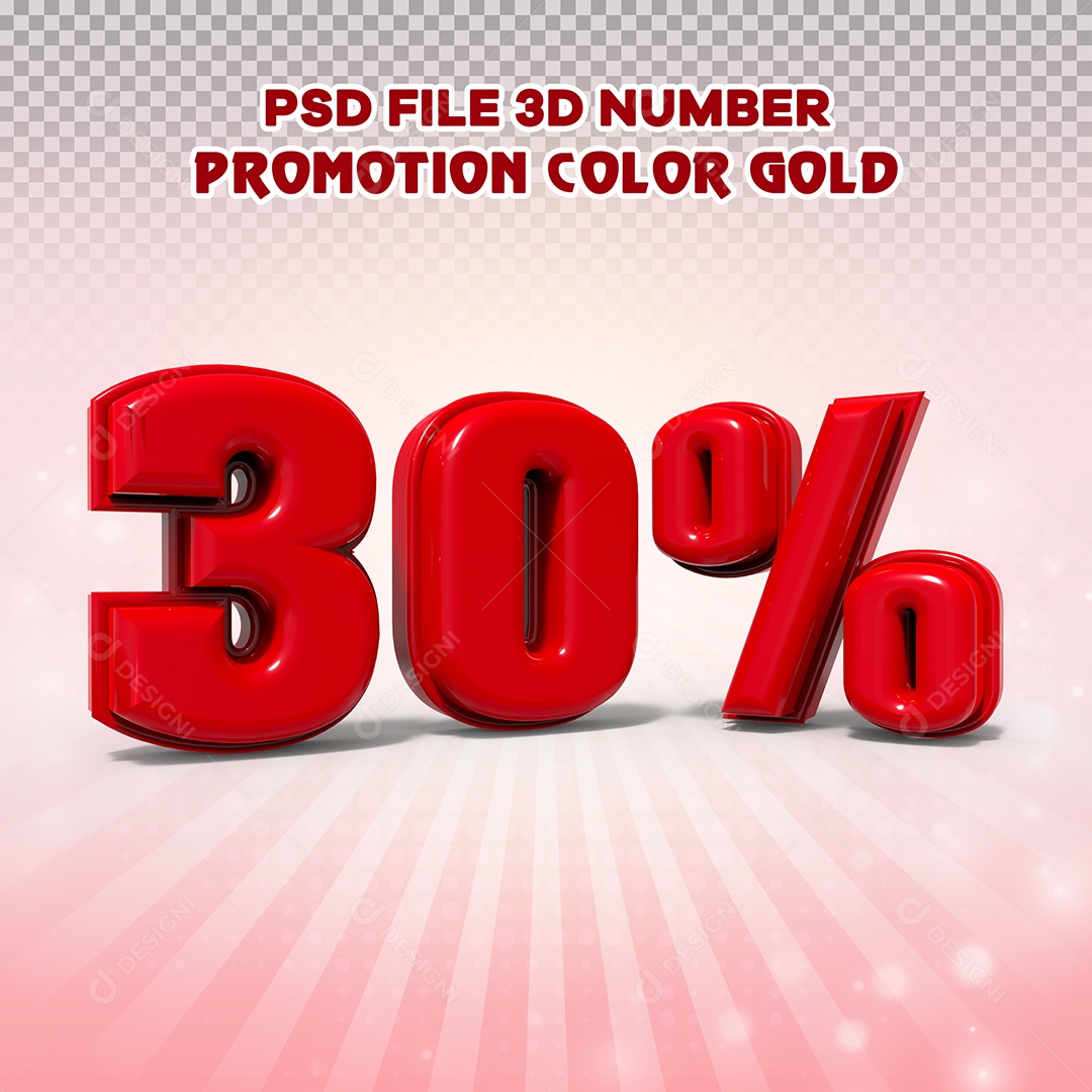 Número 3D 30% Vermelho Elemento Para Composição PSD