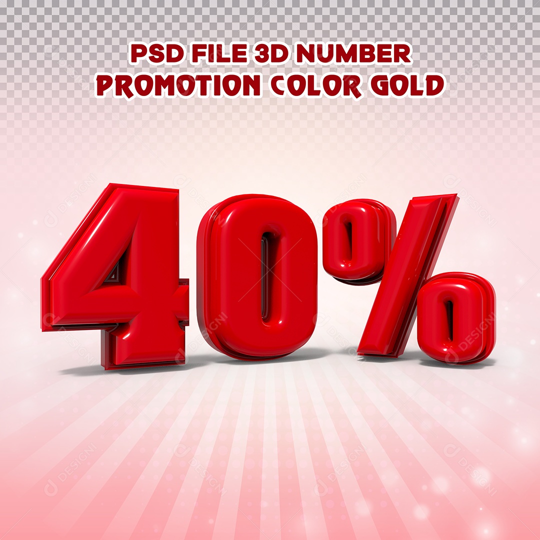 Número 3D 40% Vermelho Elemento Para Composição PSD