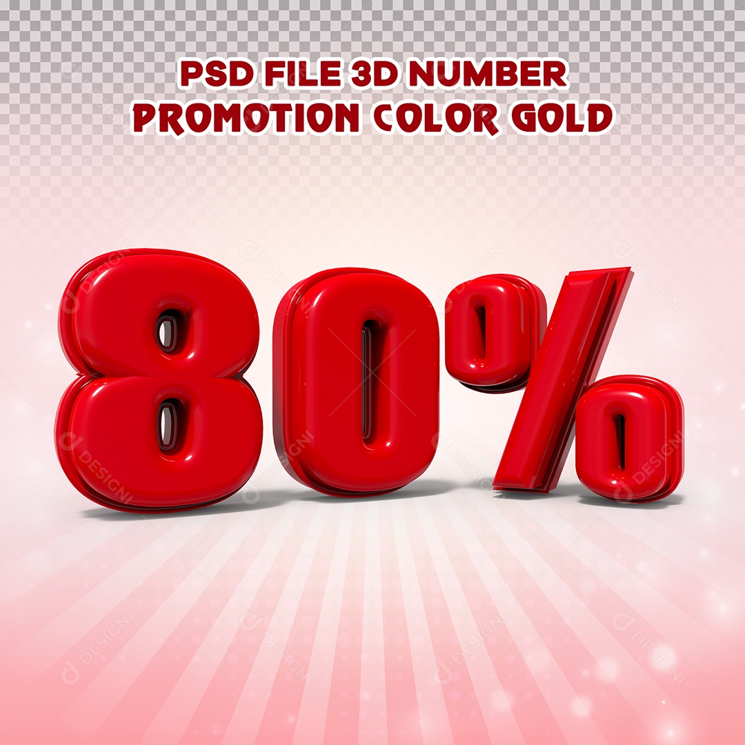 Número 3D 80% Vermelho Elemento Para Composição PSD