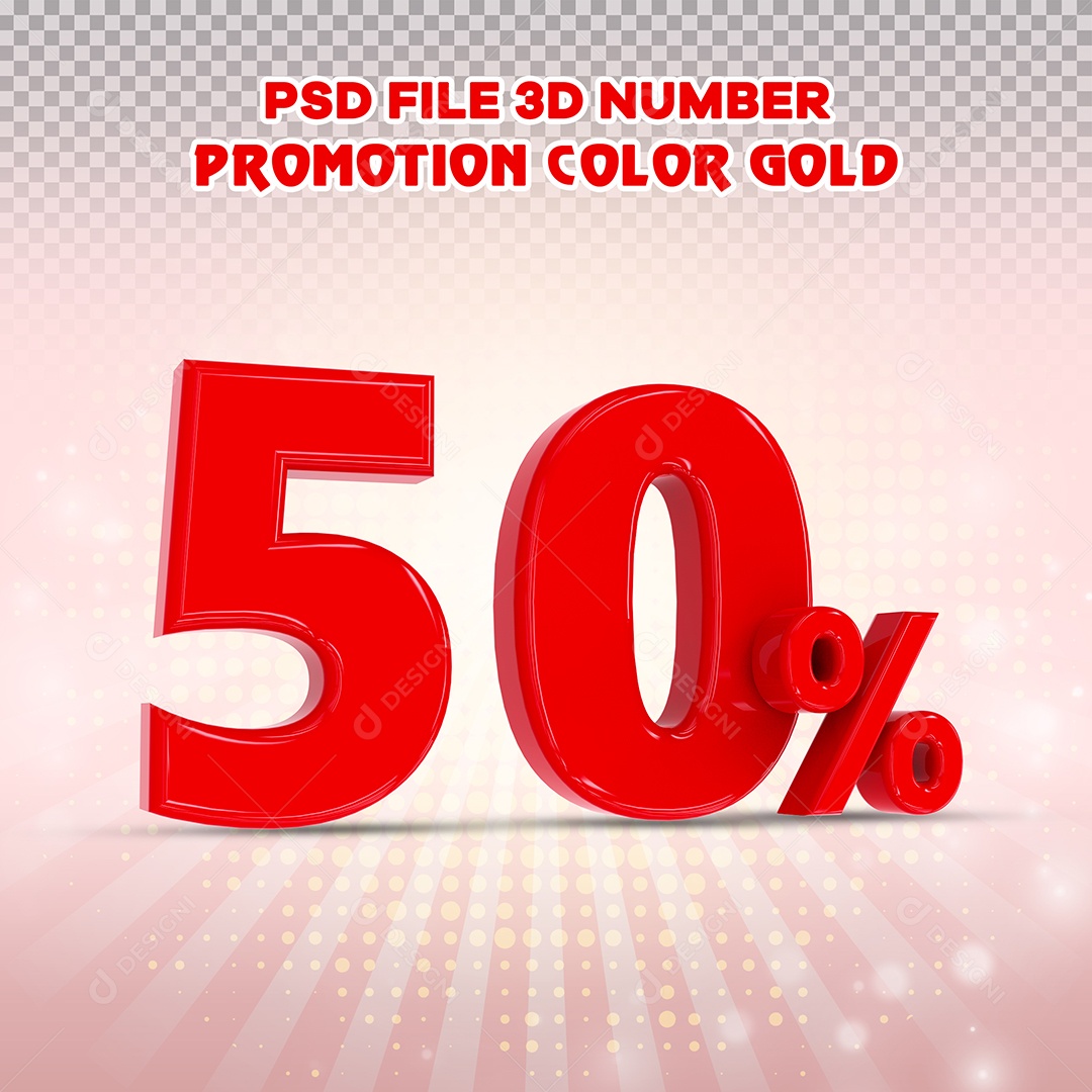 Número 3D 50% Vermelho Elemento Para Composição PSD