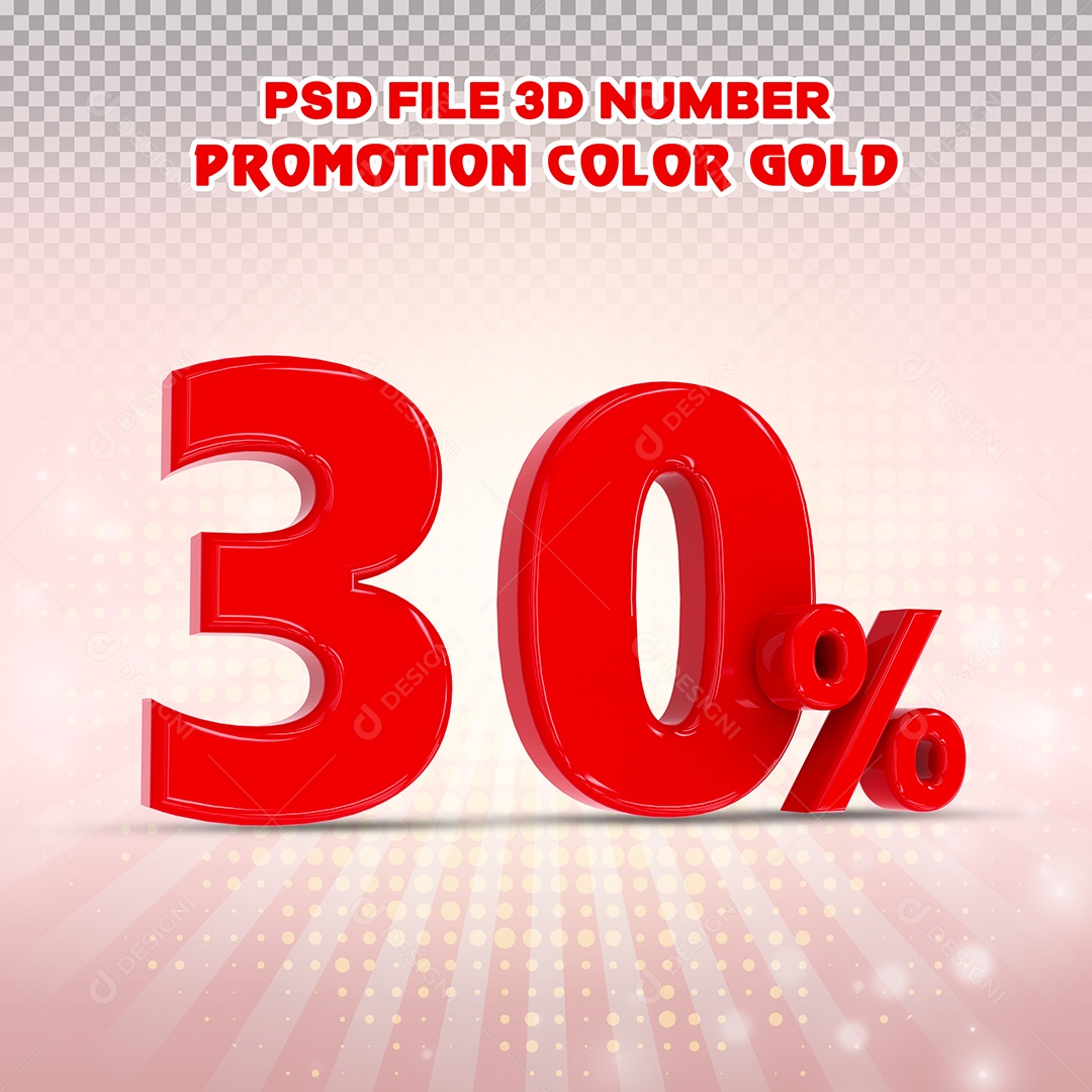 Número 3D 30% Vermelho Elemento Para Composição PSD