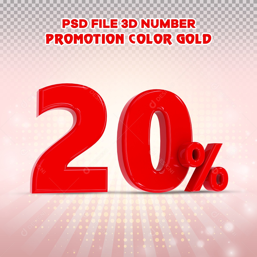 Número 3D 20% Vermelho Elemento Para Composição PSD