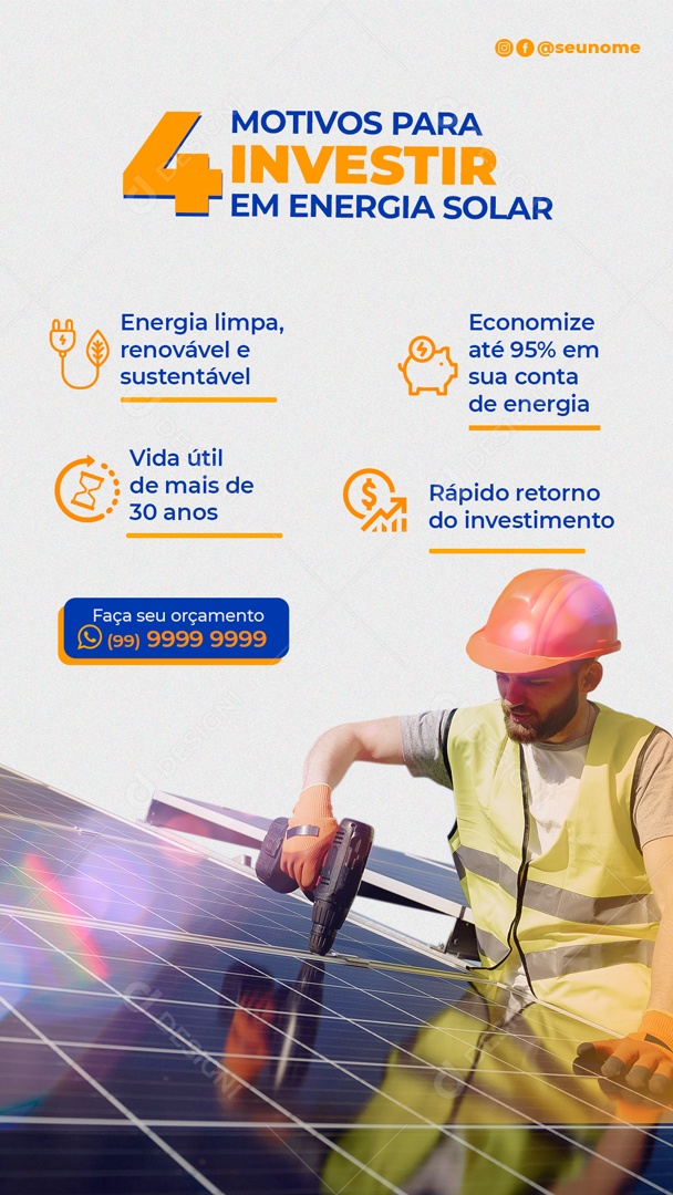 Social Media 4 Motivos Para Investir Em Energia Solar PSD Editável