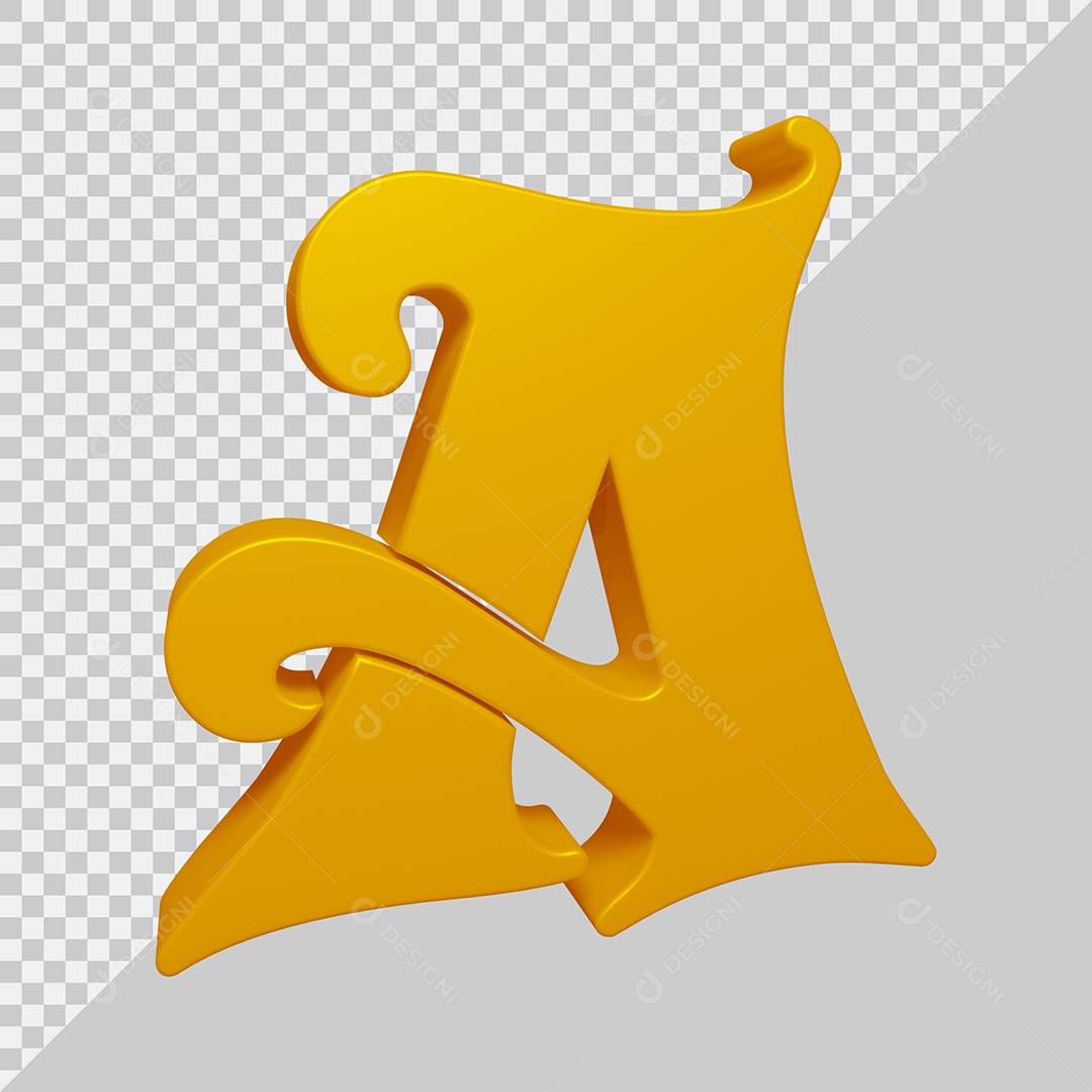 Letra A Maiúscula Dourado 3D Para composição PSD