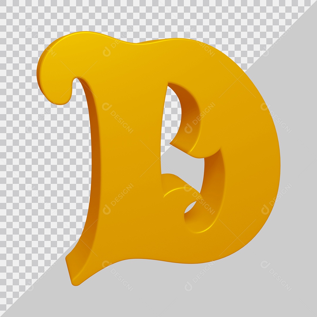 Letra D Maiúscula Dourado 3D Para composição PSD