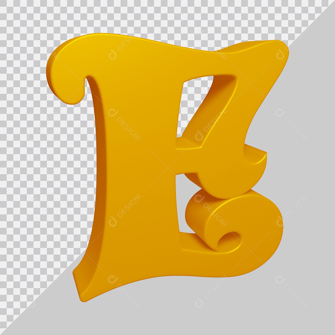 Letra E Maiúscula Dourado 3D Para composição PSD