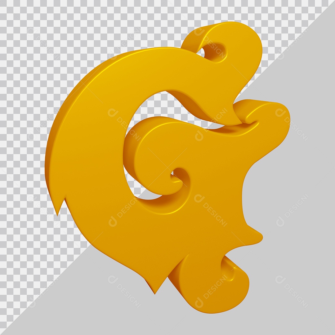 Letra G Maiúscula Dourado 3D Para composição PSD