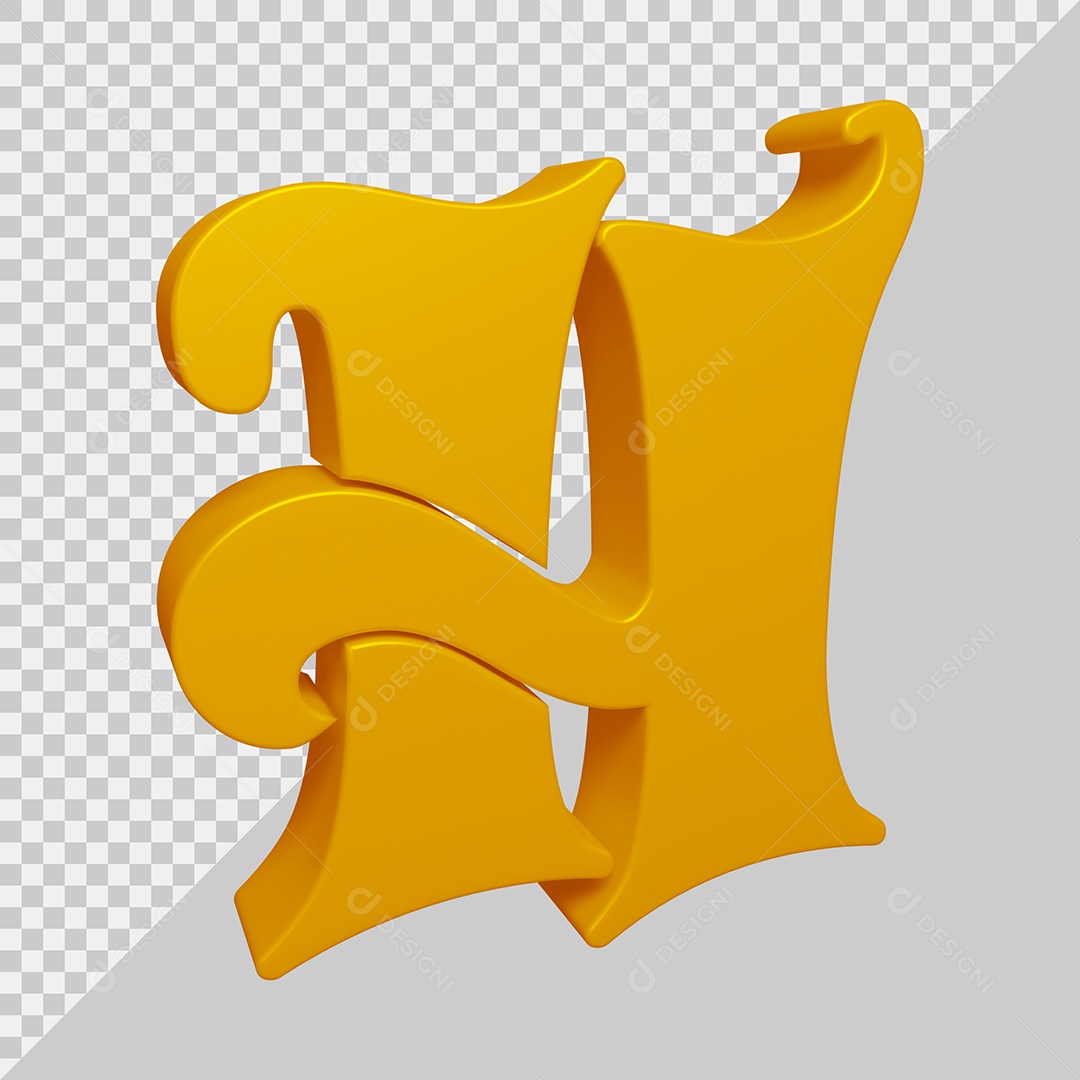 Letra H Maiúscula Dourado 3D Para composição PSD