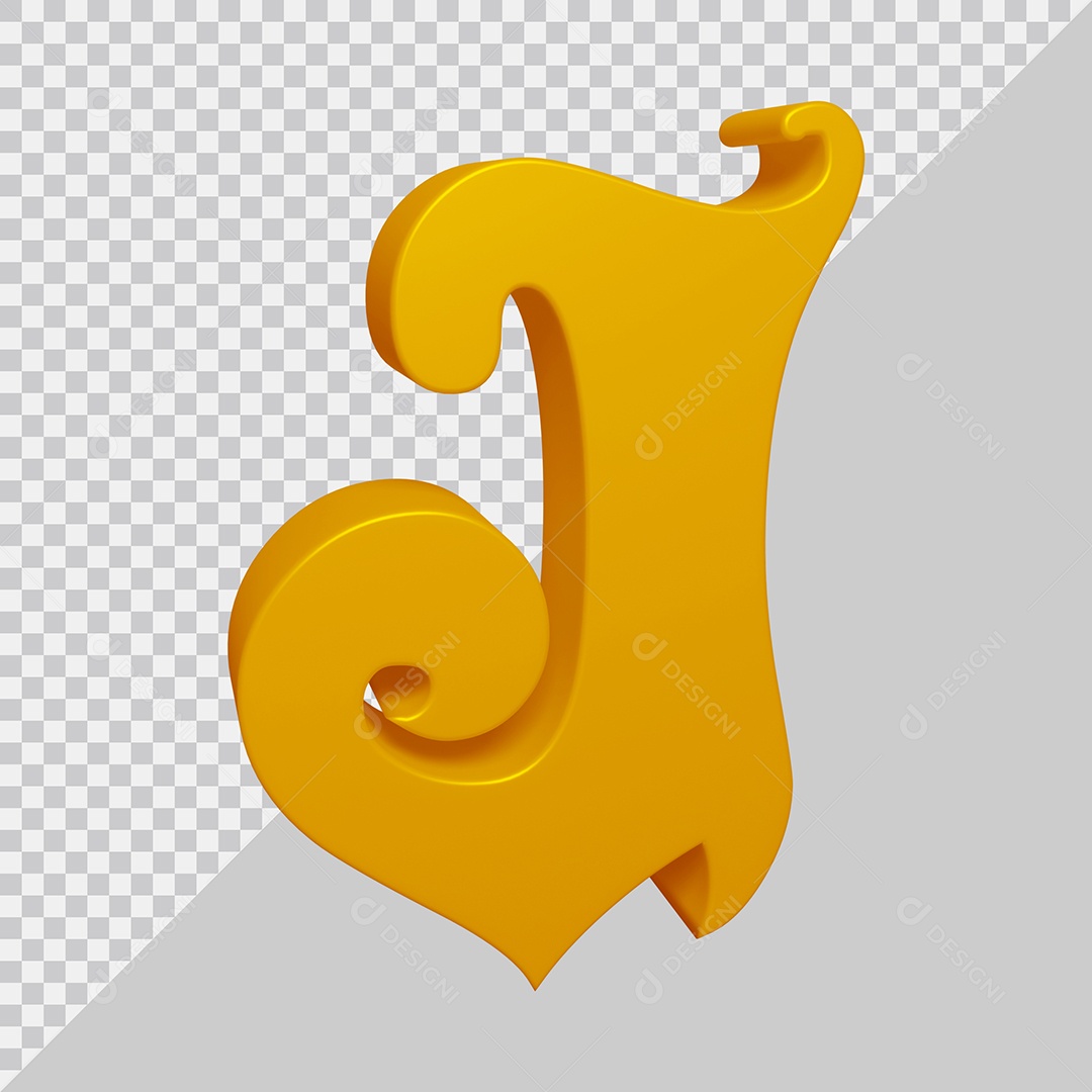 Letra J Maiúscula Dourado 3D Para composição PSD
