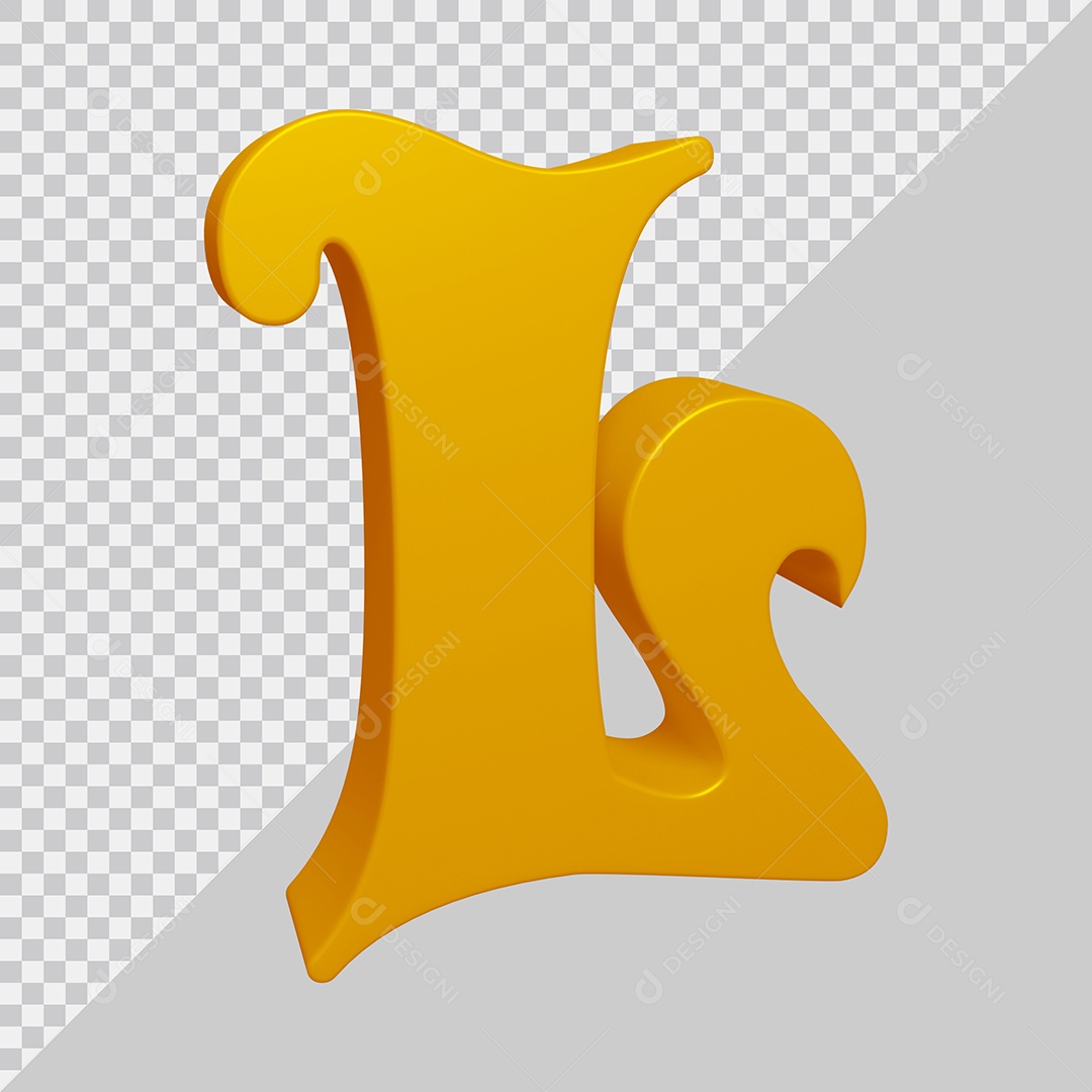 Letra L Maiúscula Dourado 3D Para composição PSD