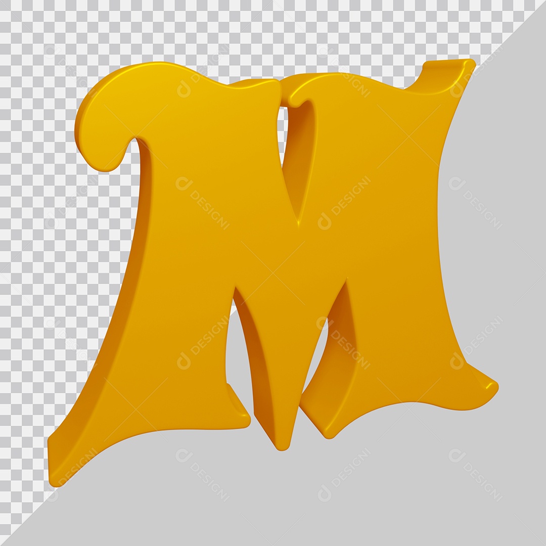 Letra M Maiúscula Dourado 3D Para composição PSD
