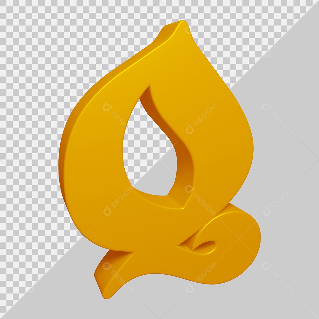 Letra Q Maiúscula Dourado 3D Para composição PSD
