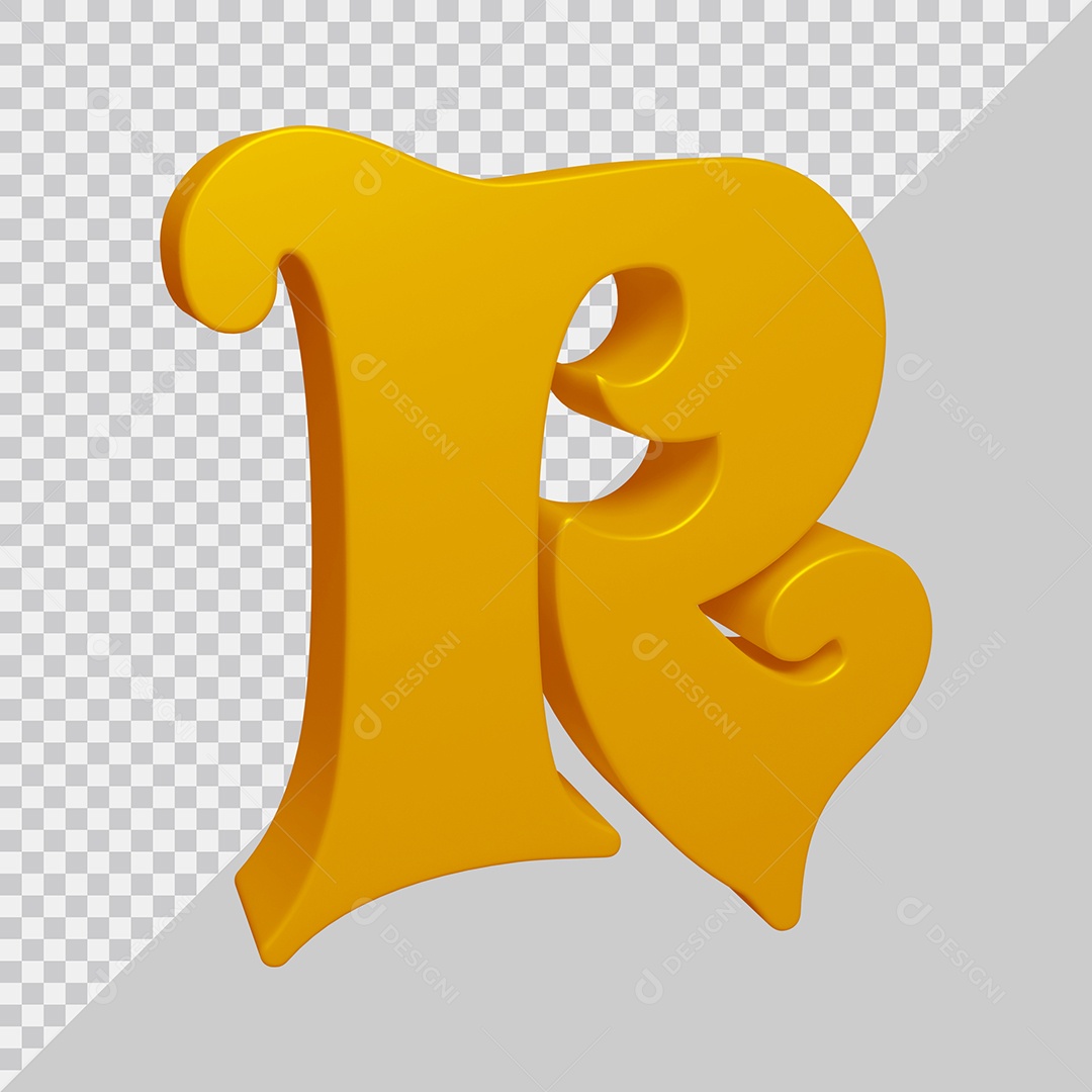 Letra R Maiúscula Dourado 3D Para composição PSD