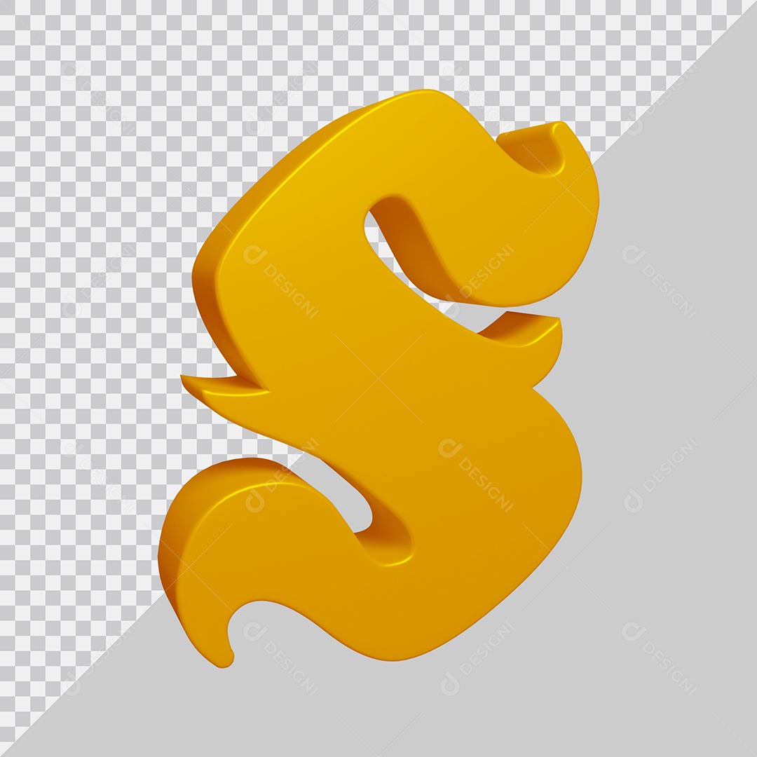 Letra S Maiúscula Dourado 3D Para composição PSD