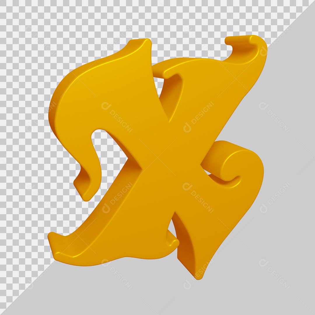 Letra X Maiúscula Dourado 3D Para composição PSD