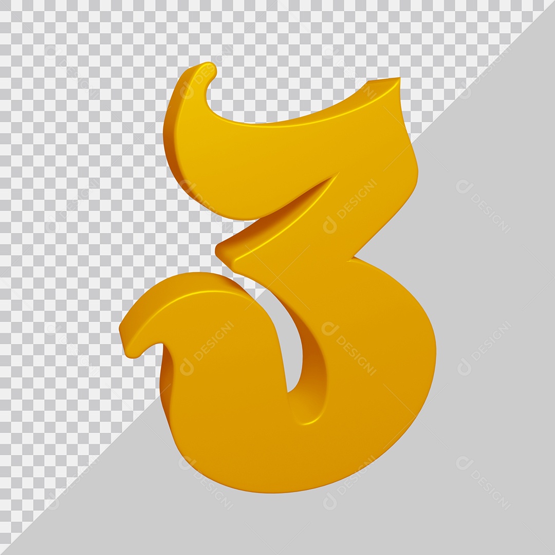 Número 3D 3 Dourado Para composição PSD