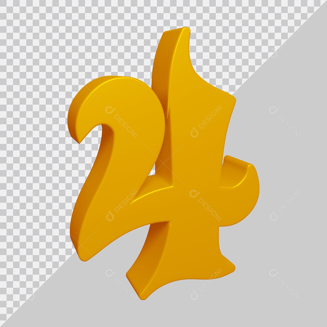 Número 3D 4 Dourado Para composição PSD