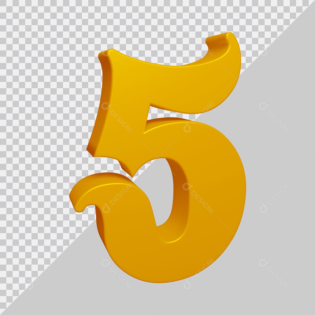Número 3D 5 Dourado Para composição PSD