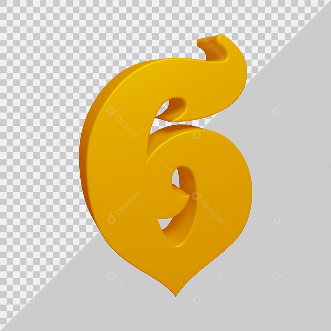 Número 3D 6 Dourado Para composição PSD
