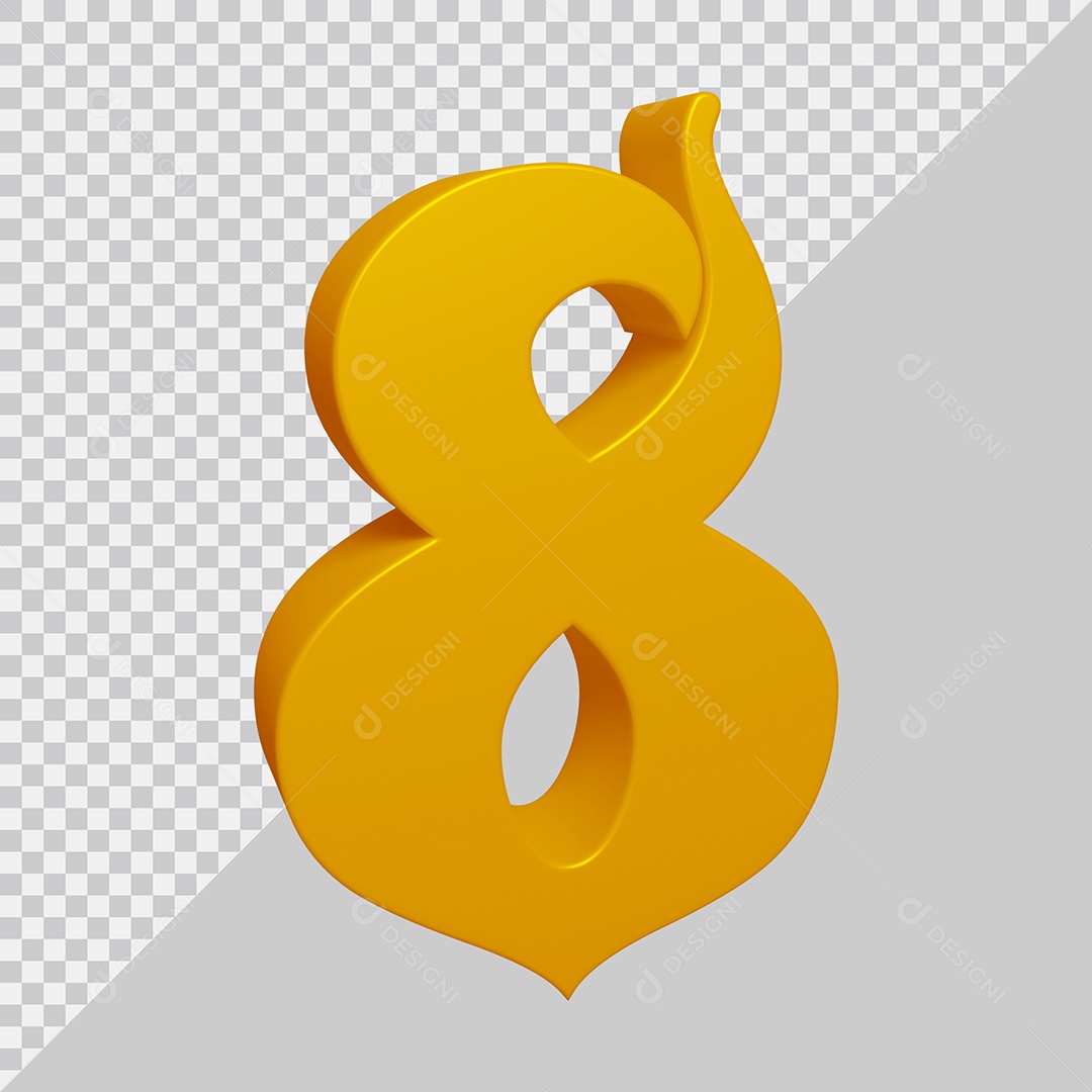 Número 3D 8 Dourado Para composição PSD