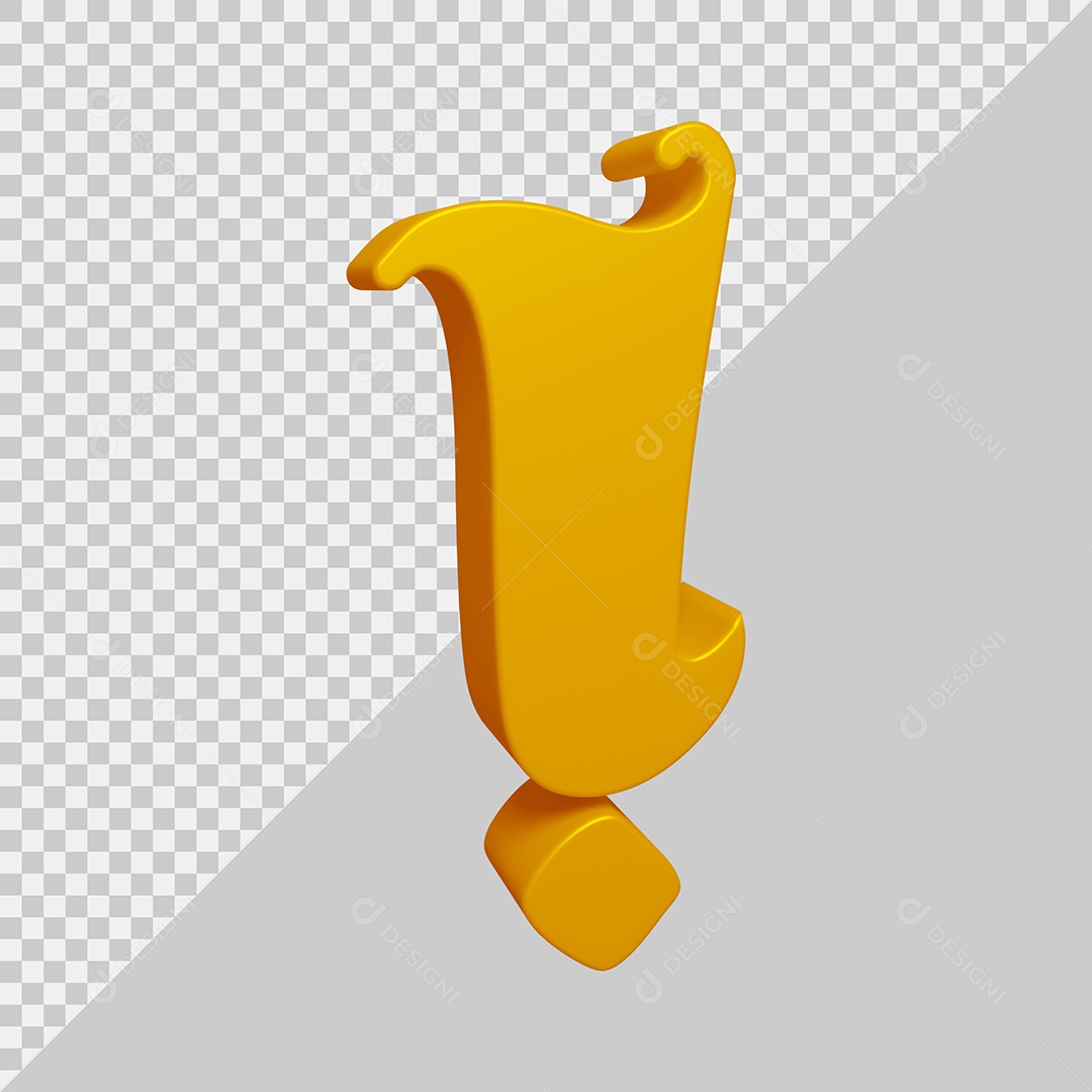 Símbolo de Ponto de Exclamação 3D Dourado Para Composição PSD