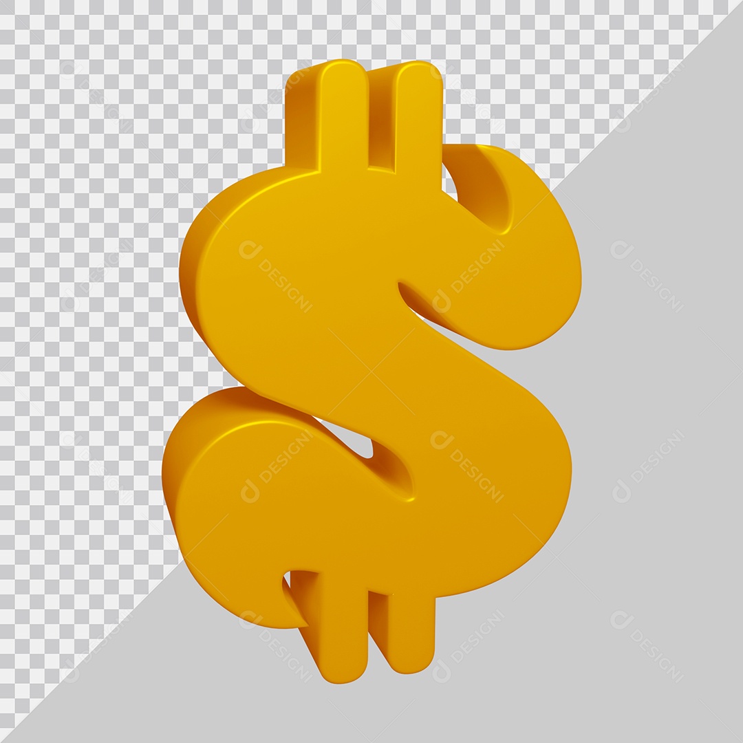Símbolo do dólar $ 3D Dourado Para Composição PSD