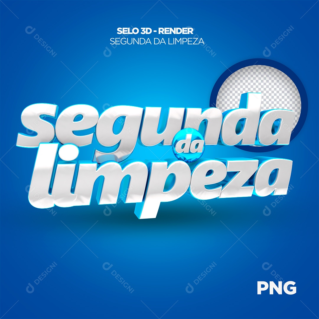 Texto 3D Segunda da Limpeza Isolado em Fundo Azul PSD