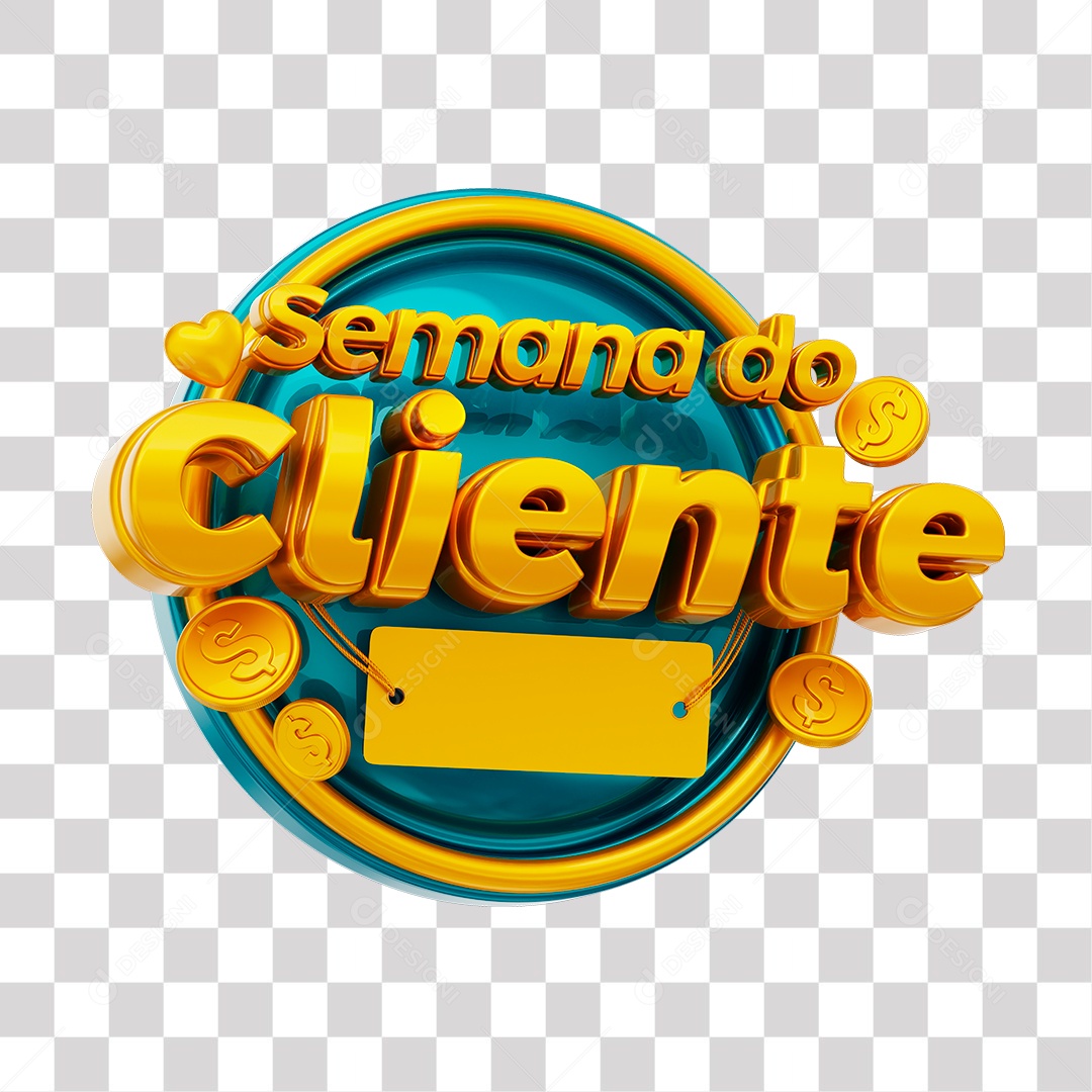 Semana do Cliente Selo 3D Dourado e Azul para Composição PNG Transparente