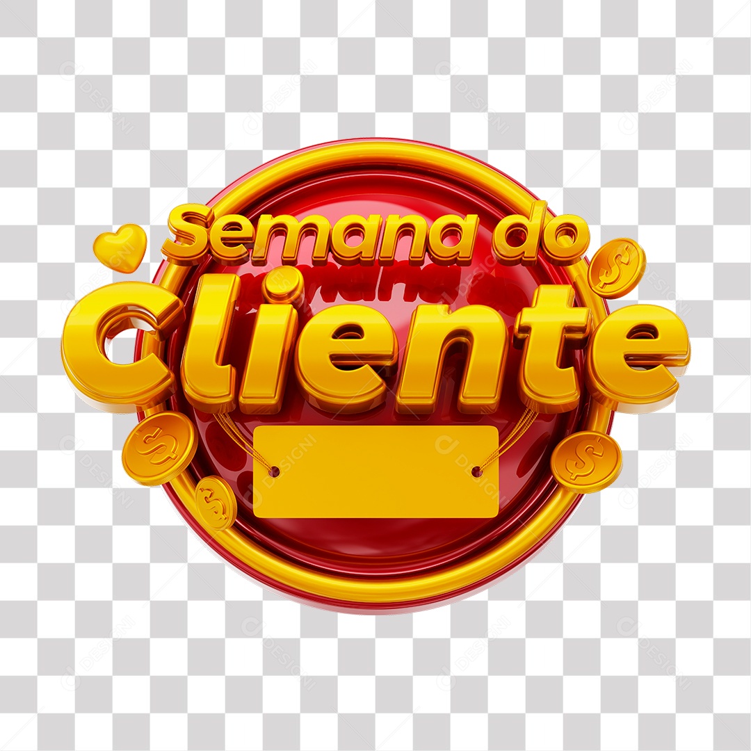 Semana do Cliente Selo 3D Dourado e Vermelho para Composição PNG Transparente