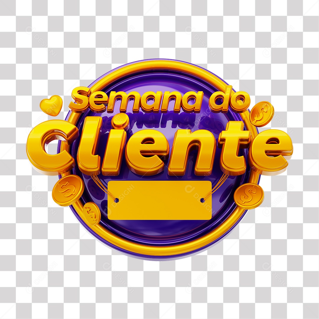Semana do Cliente Selo 3D Dourado e Roxo para Composição PNG Transparente