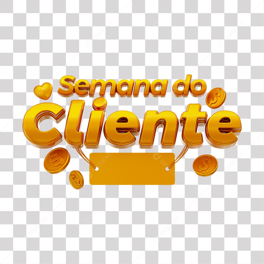 Semana do Cliente Texto 3D Dourado para Composição PNG Transparente