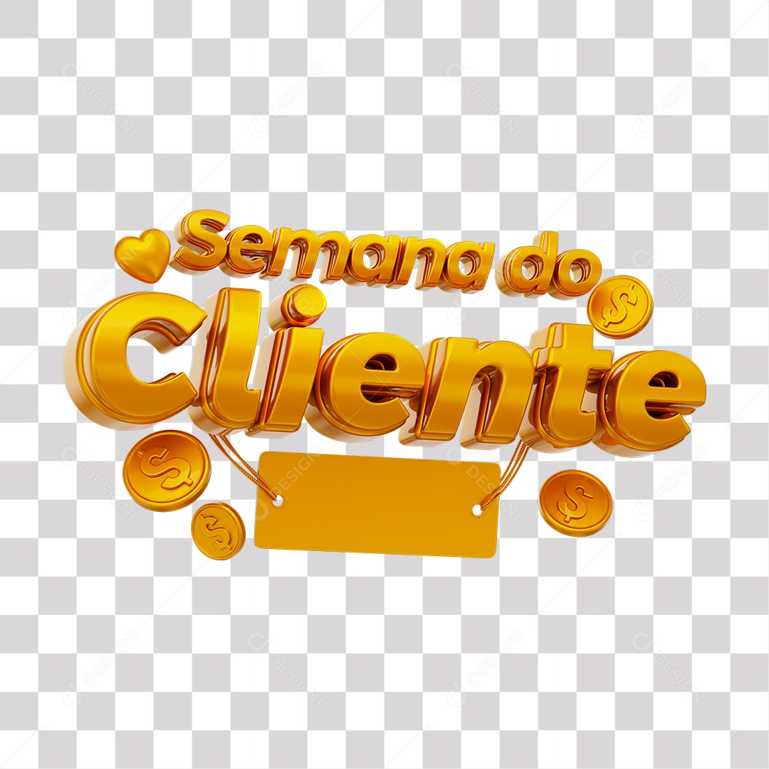 Semana do Cliente Texto 3D Dourado para Composição PNG Transparente