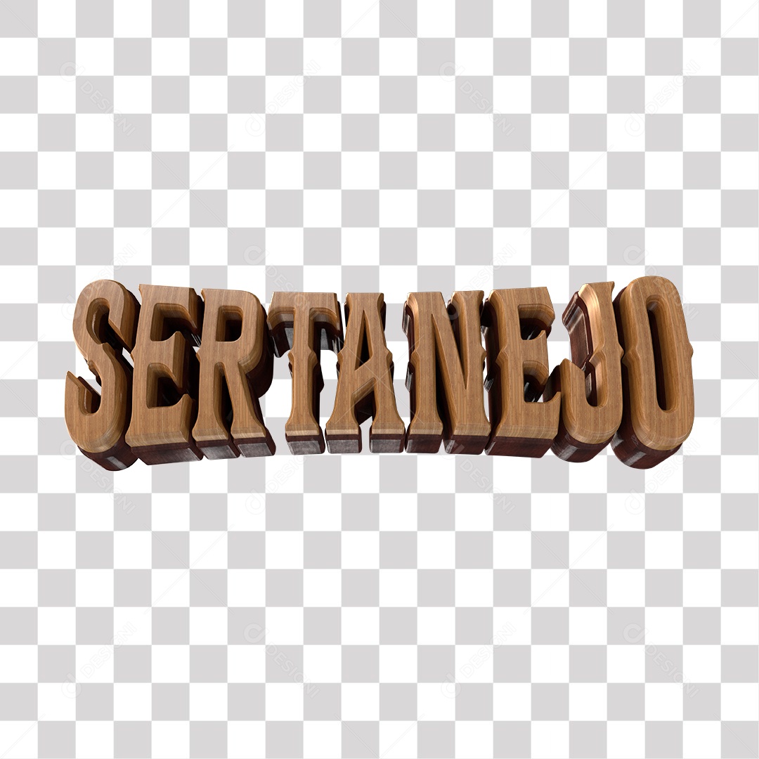 Sertanejo Texto 3D de Madeira para Composição PNG Transparente