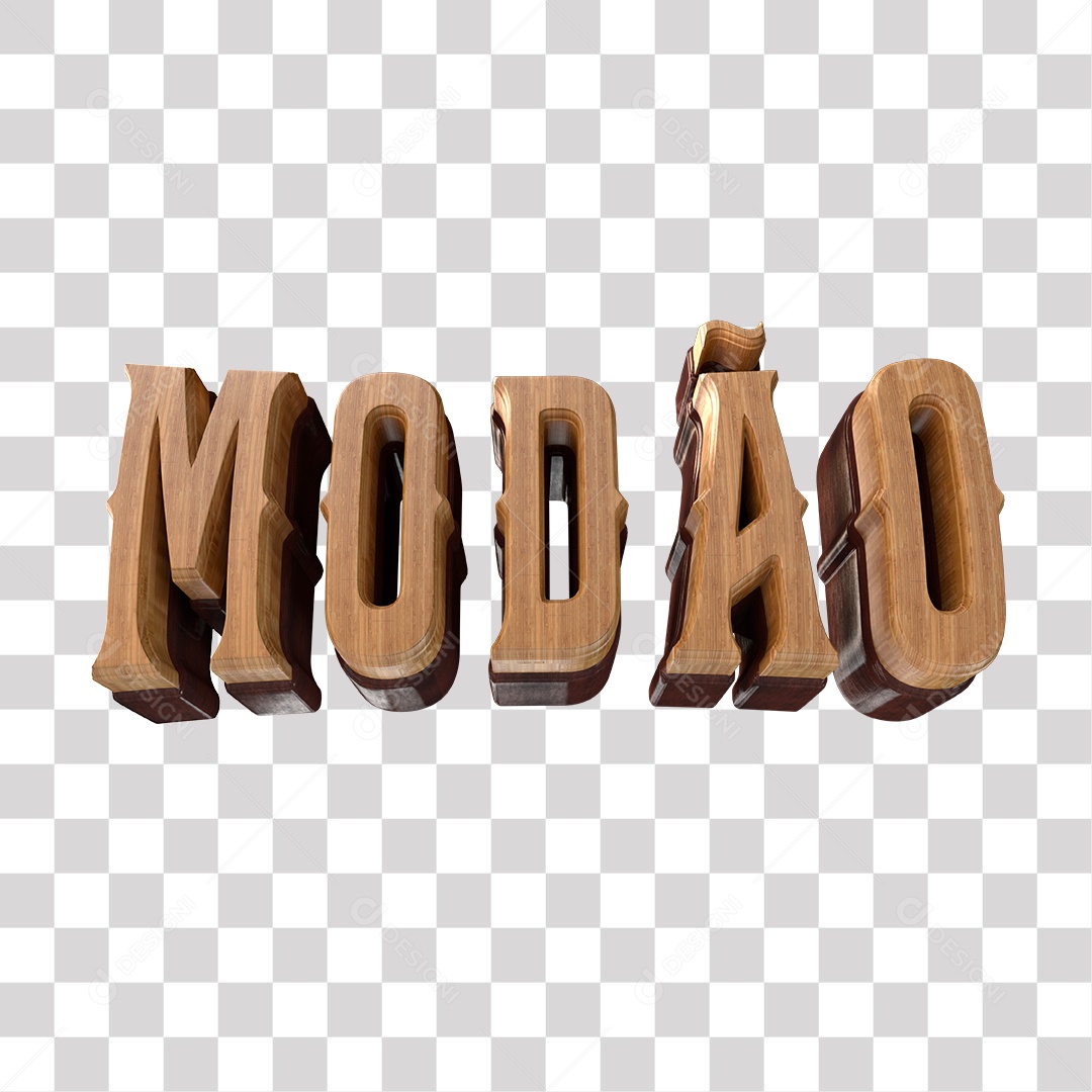 Modão Texto 3D de Madeira para Composição PNG Transparente