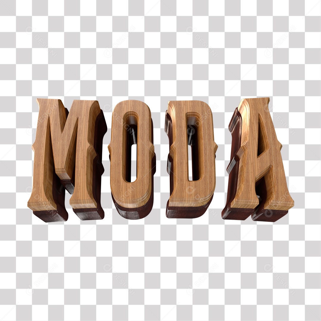 Moda Texto 3D de Madeira para Composição PNG Transparente