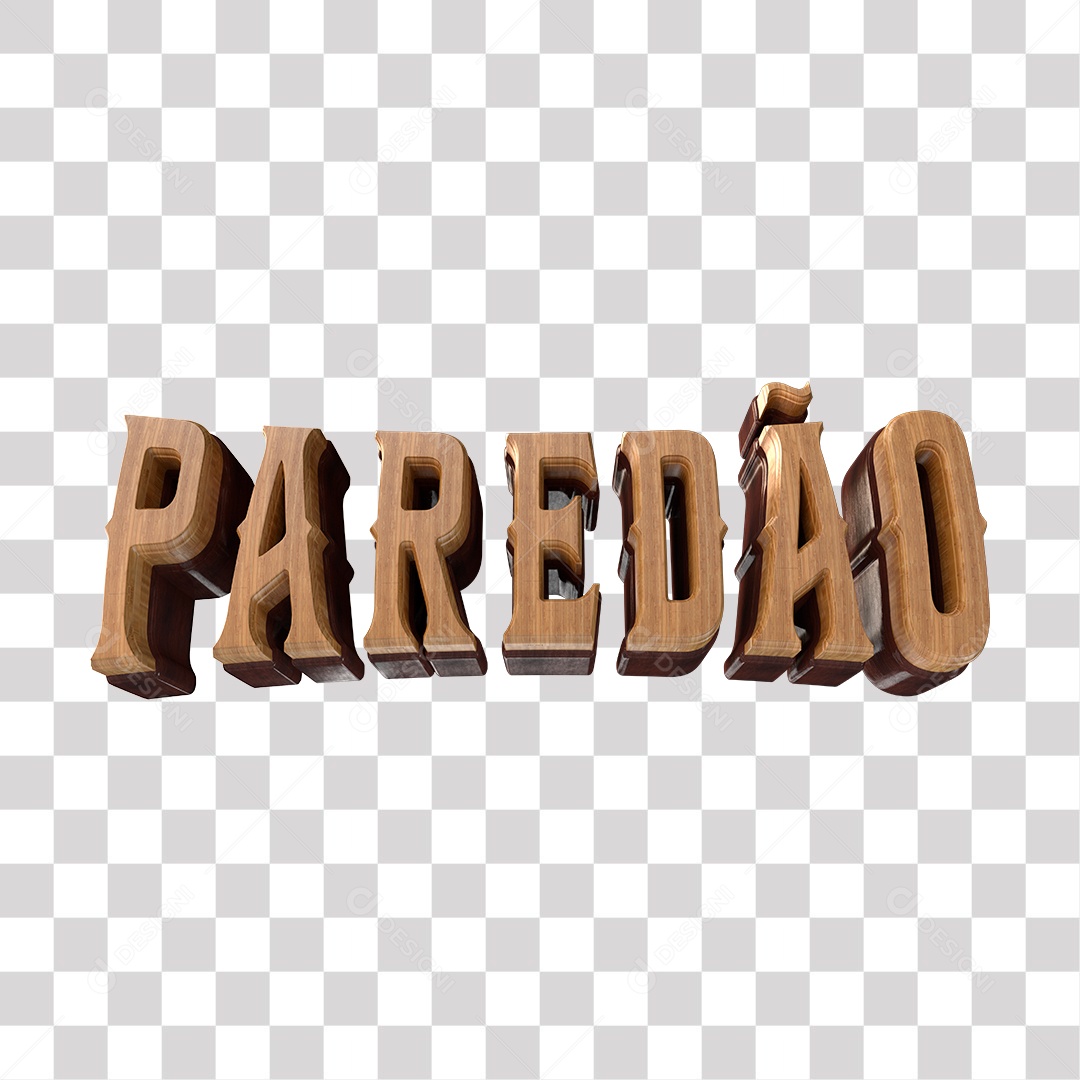 Paredão Texto 3D de Madeira para Composição PNG Transparente